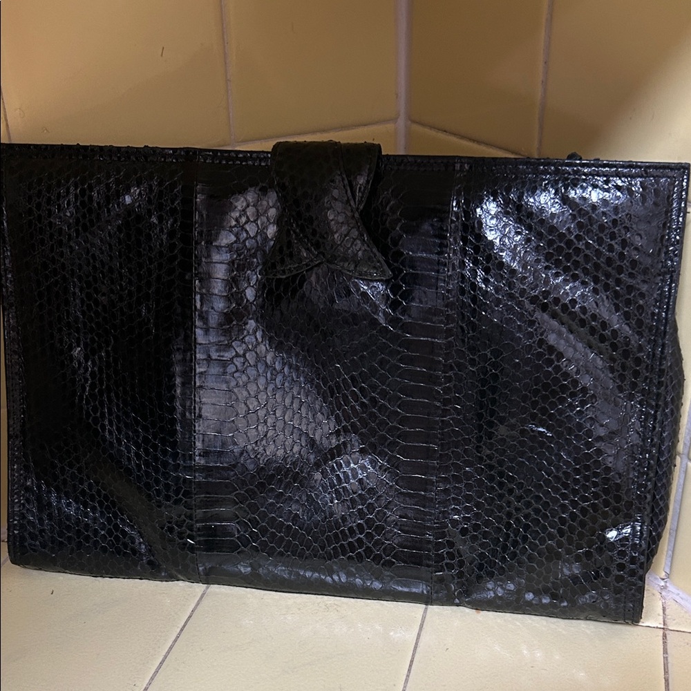 Mary Ann Rosenfeld Black Snakeskin-Texture Clutch